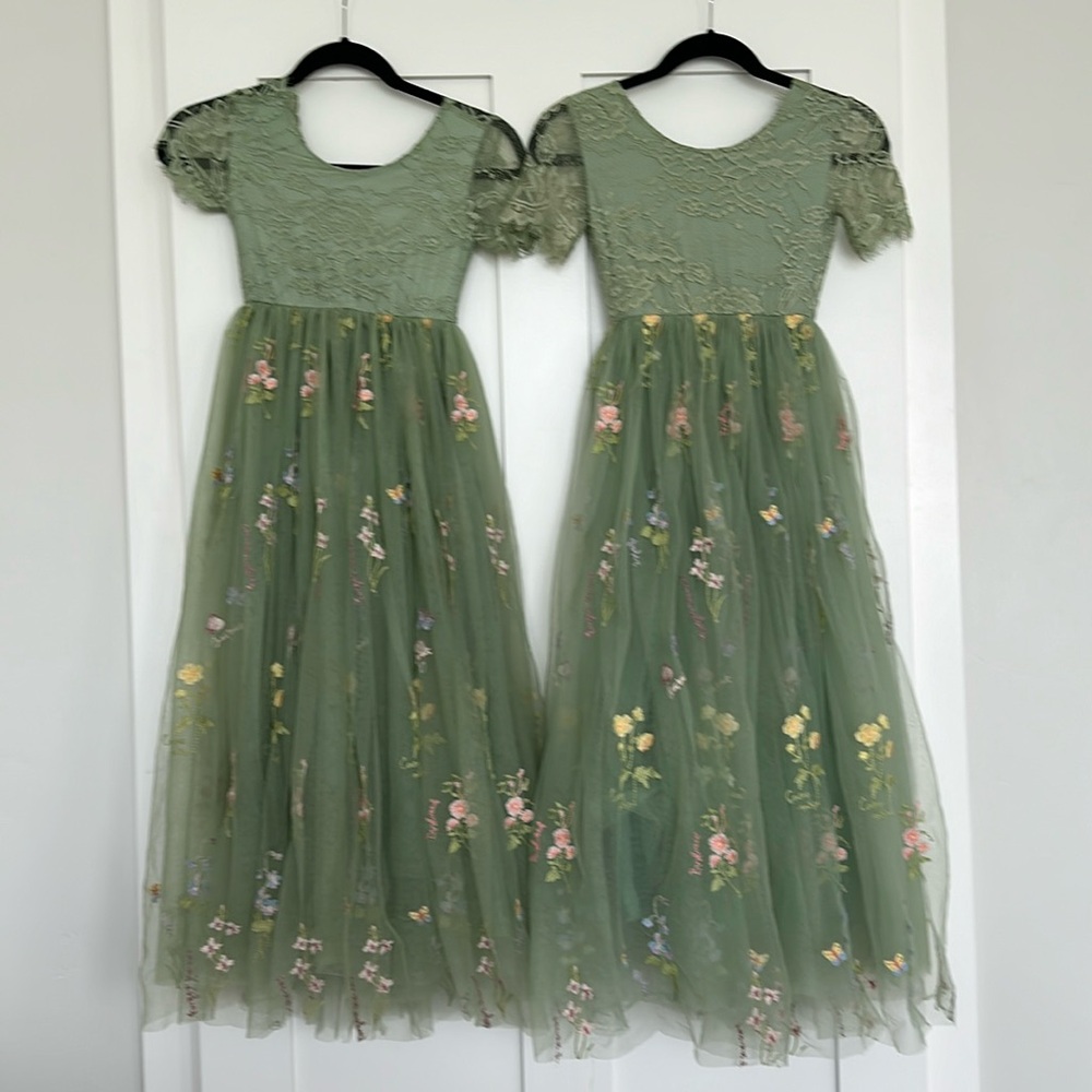 Floral Embroidered Tulle Flower Girl Dress